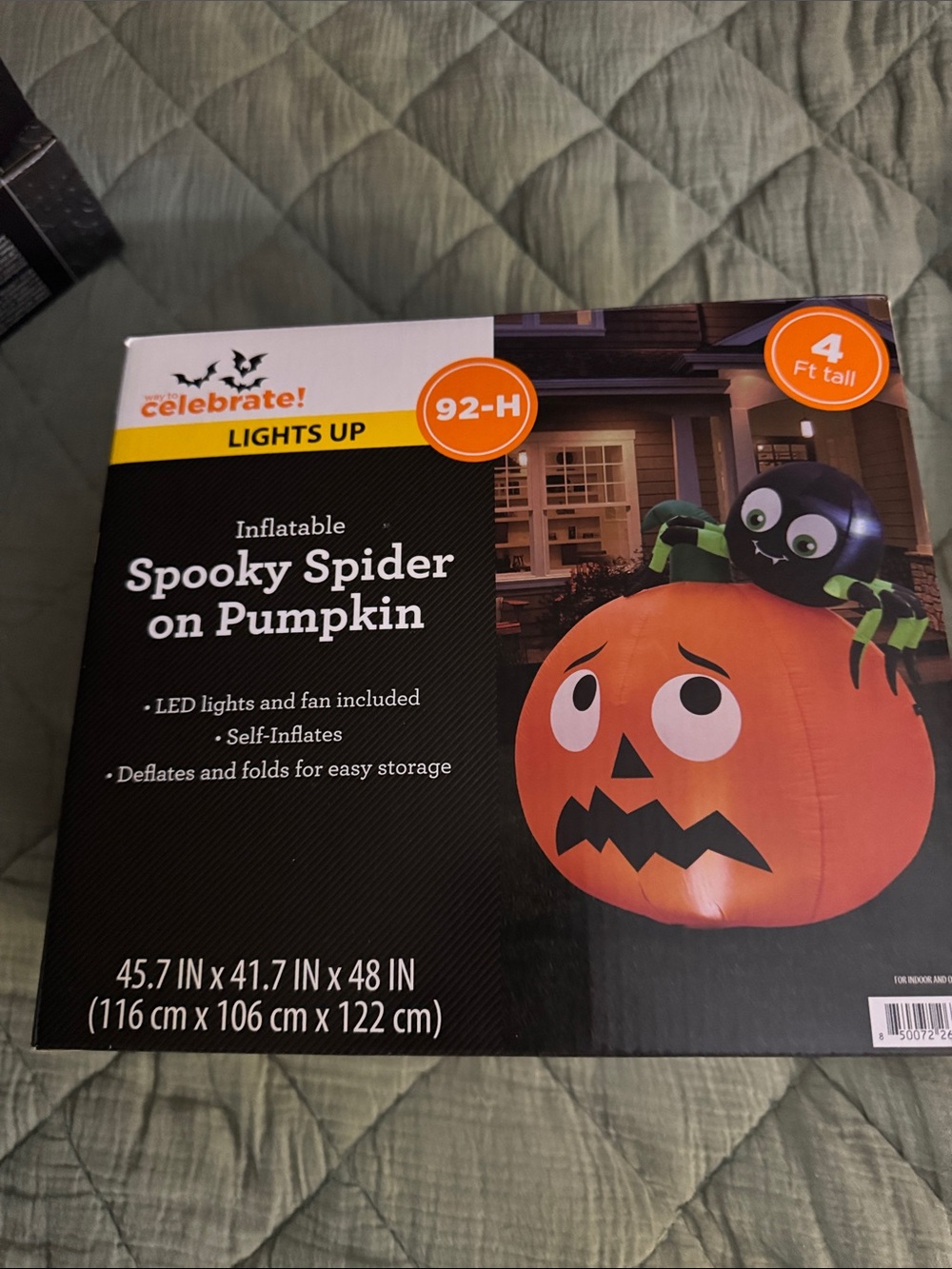 Lights Up Spooky Spider on Pumpkin Inflatable - Orange & Black